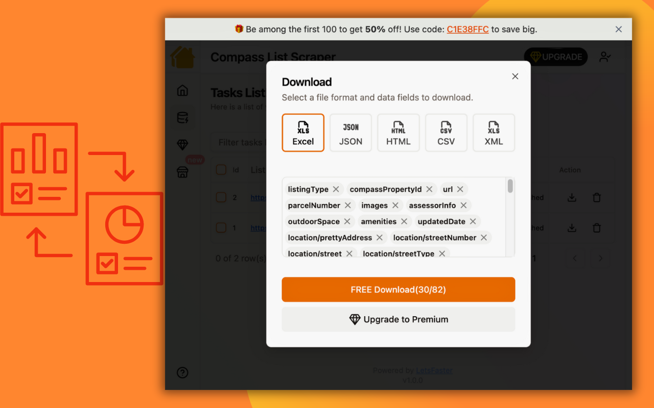 One-click extract Compass list data from the search result page as ...